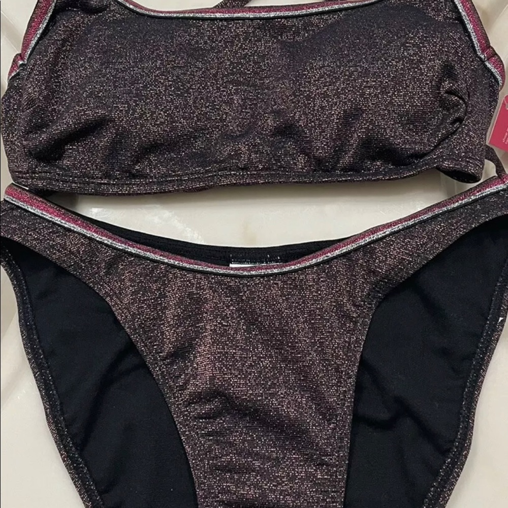 Women Metallic Shine High Leg Scoop Waist Bikini - Picture 12 of 12